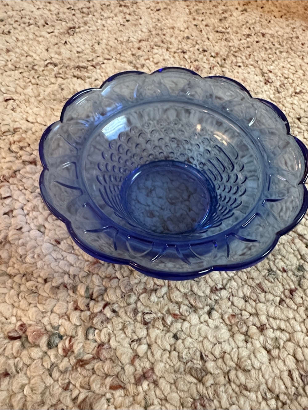 Vintage Blue Cobalt Candy Dish / Bowl Pedestil Hobnil Scalloped Edge